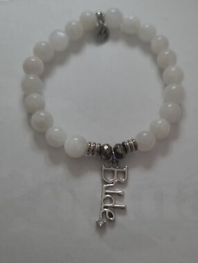T. Jazelle White Jade Bride Script Word Charm Bracelet Silver Accent